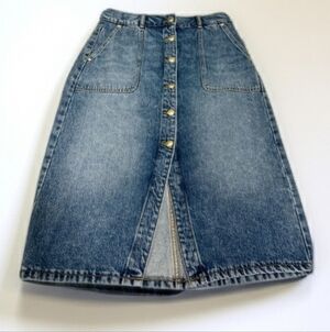 Michael Kors Denim Button Front Midi Skirt Pockets Size 8 NWT